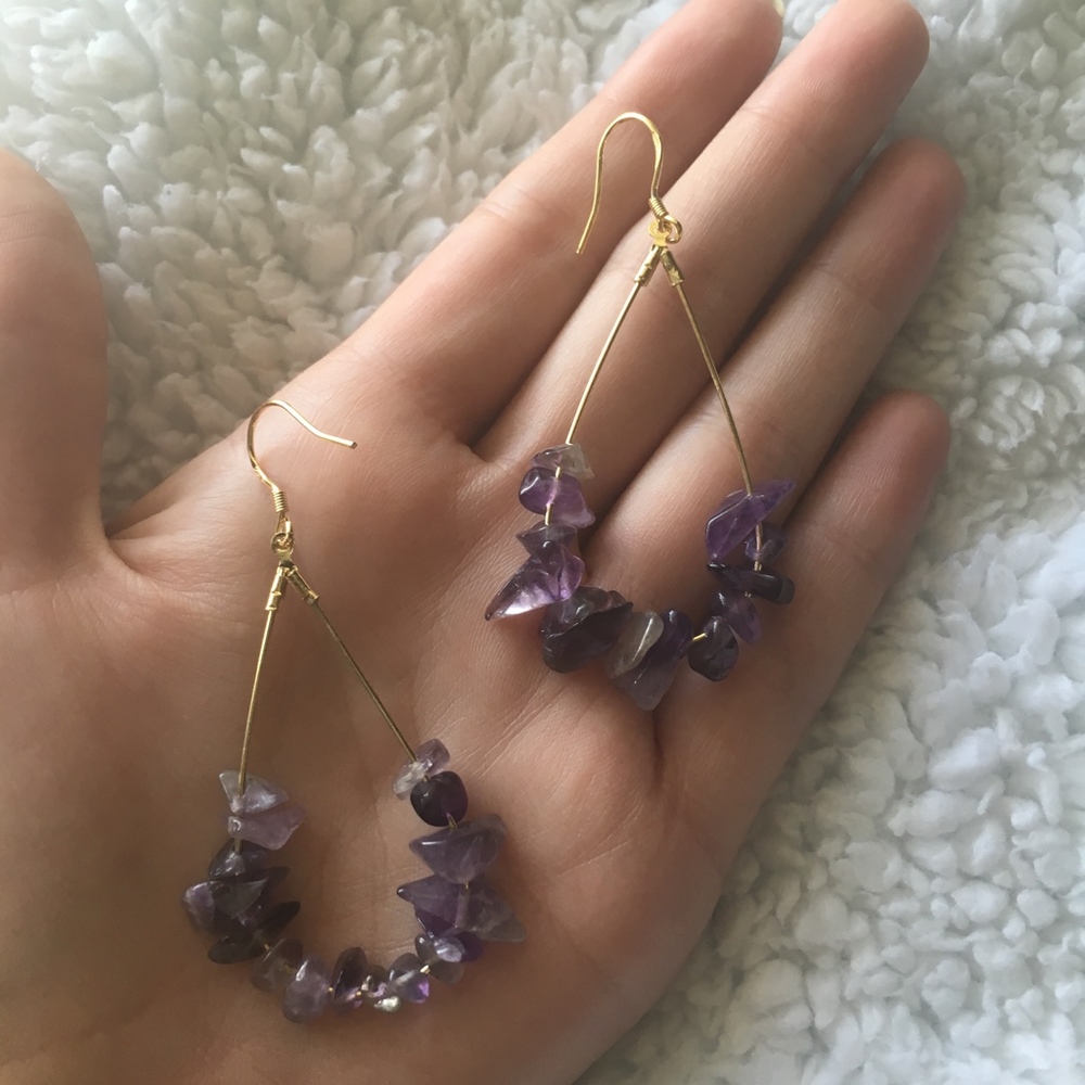 Minimal Amethyst Teardrop 925 Stamped Earrings - Picture 4 of 8